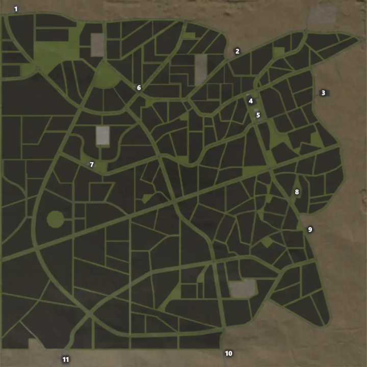 fs25-mods,  Map layout of FrechDachs Map 4fach V1.0.0.0 for FS25 showing detailed farm plots and roads.