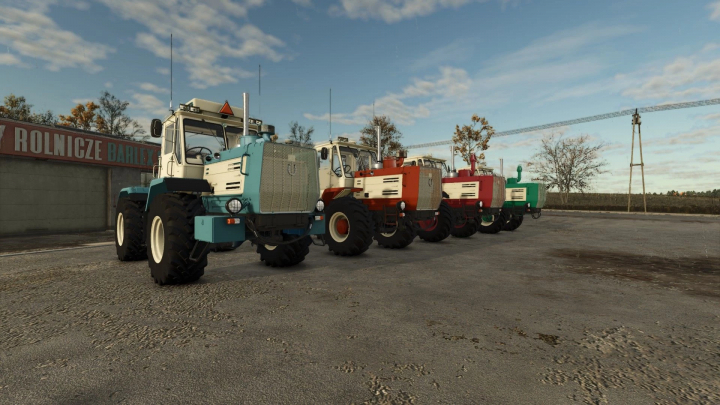 fs25-mods,  HTZ T 150K V8 tractors lined up in Farming Simulator 25 mod showcase.