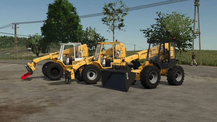 fs25-mods, Three JCB 520-4 Telescopic Loaders showcased in FS25 mod scene.