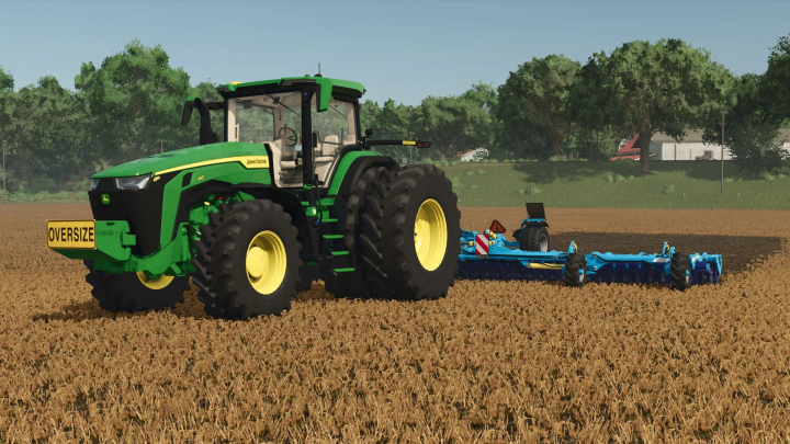 fs25-mods,  Farming Simulator 25 mod: John Deere 8R Aussie/US Edit tractor in field. FS25 mods.