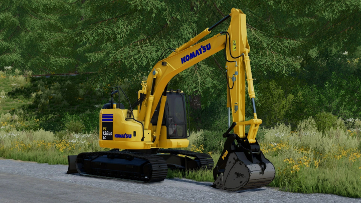 fs22-mods,  FS22 mod Komatsu PC138USLC-11 excavator in a grassy field from Farming Simulator 22