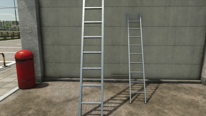 fs25-mods,  Two metal ladders leaning against a concrete wall in FS25 mod Ladder Pack v1.0.0.0.