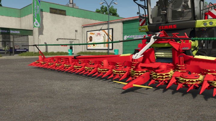 fs25-mods,  FS25 mod image of the Lizard FH 15 v1.0.0.0, displaying a red agricultural attachment in front of a tractor center.