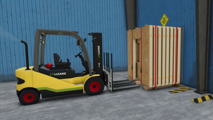 fs25-mods, Lizard LZ-45 forklift in Farming Simulator 25 mod at loading zone. FS25 mods.