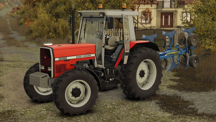 fs25-mods,  Massey Ferguson 3095 tractor mod in FS25, parked on a rural path.