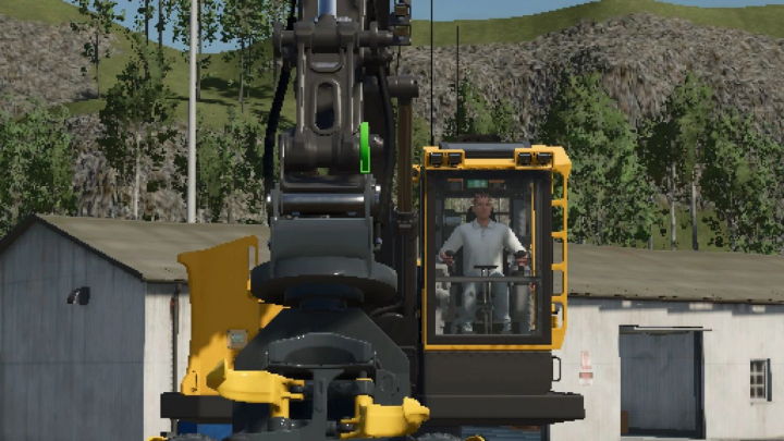 fs25-mods,  FS25 mods: Ponsse harvester head v1.0.0.0 in action with operator inside, showcasing detailed machinery.