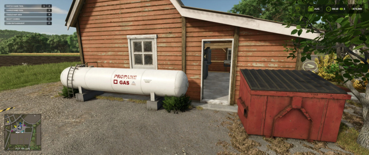 fs25-mods,  FS25 mod Small Food Production v1.0.0.0 shows a propane tank next to a rustic wooden building.