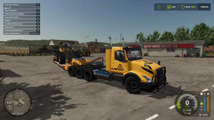 fs25-mods,  FS25 mod Volvo VNX 300 v1.0.0.0 hauling heavy machinery in Farming Simulator 25.