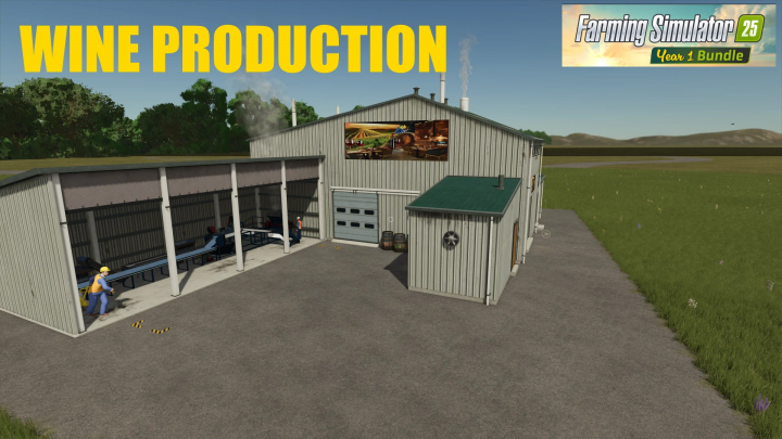 fs25-mods, FS25 mod - Wine Production facility in Farming Simulator 25, showcasing an exterior view of the production building.