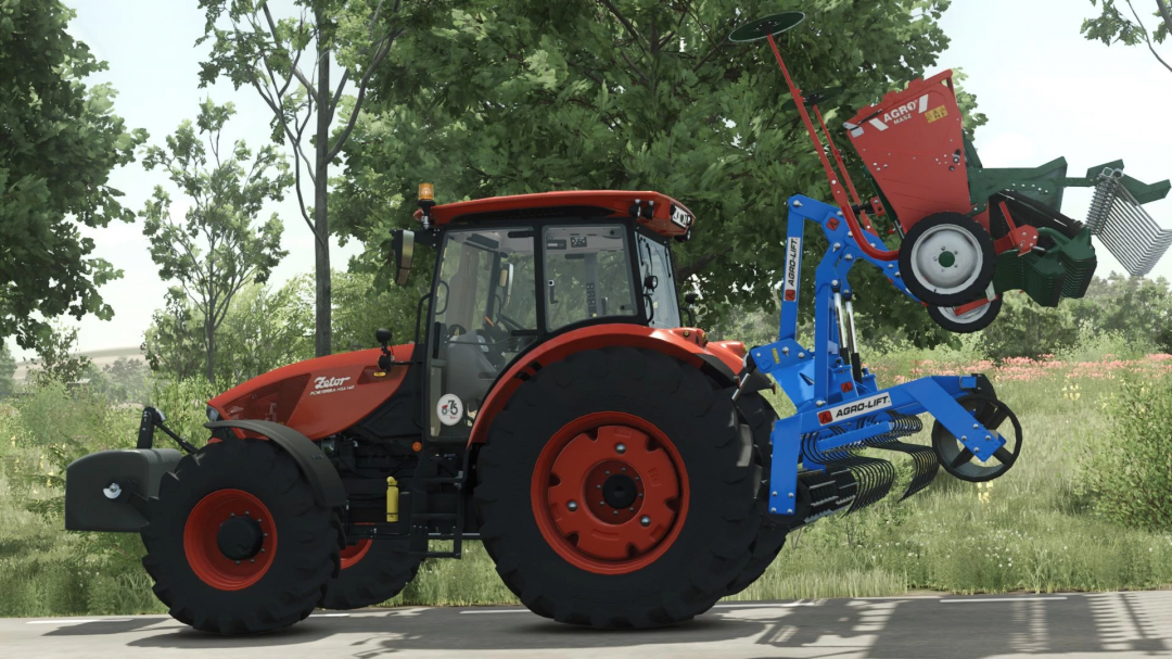 FS25 mod: Agro-Lift AUS2-H attached to tractor, showcasing farm equipment in Farming Simulator 25.