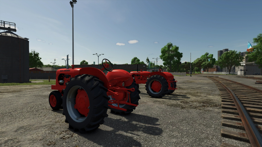 FS25 mod Allis Chalmers WD45 tractors on a sunny farm day, enhancing Farming Simulator 25 gameplay.