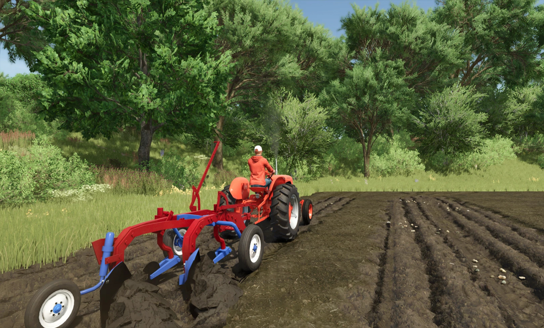 Allis Chalmers WD45 v1.0.0.0 mod for Farming Simulator 25, tractor plowing a field.