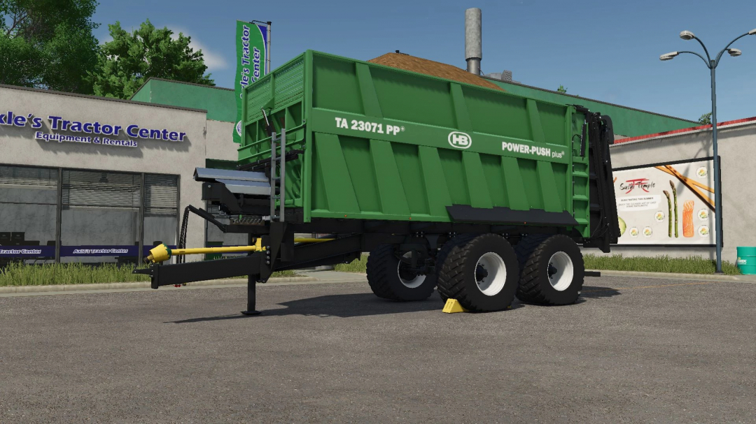 FS25 mod Brantner TA 23071 trailer in a tractor center yard.