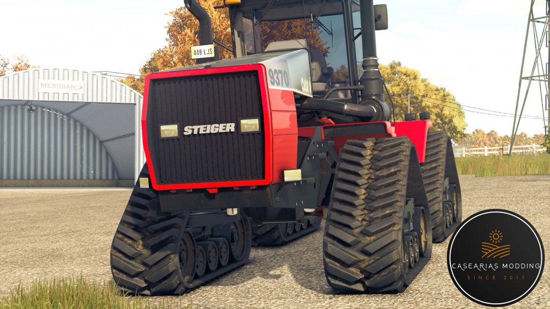 Close-up of Case IH QT/Steiger Big Frame Series tractor mod in FS25, showcasing its robust tracks and distinctive front design.