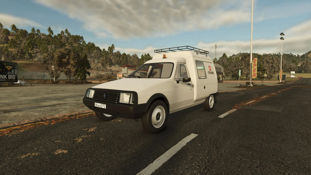 Citroen C15 mod for Farming Simulator 25 in a rural landscape. FS25 mods enhance gameplay with diverse vehicles.