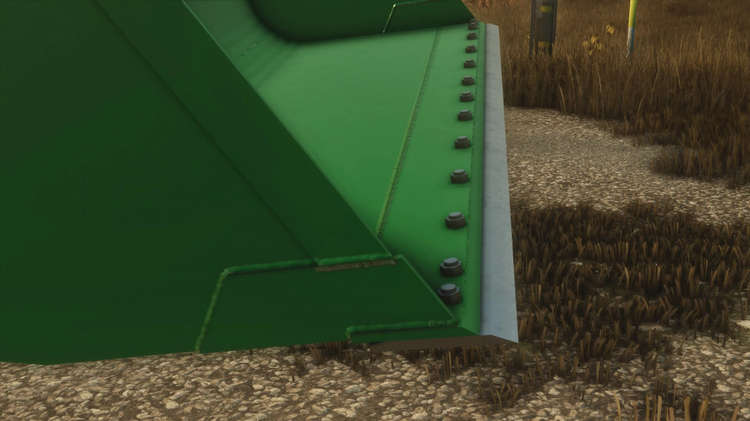 Close-up of the FS25 MDS Bucket v1.0.0.0 mod, showcasing its green metal construction in Farming Simulator 25.