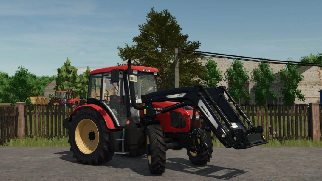 FS25 Zetor Proxima 8441 v1.0.0.0 mod featuring a red tractor with a front loader in Farming Simulator 25.