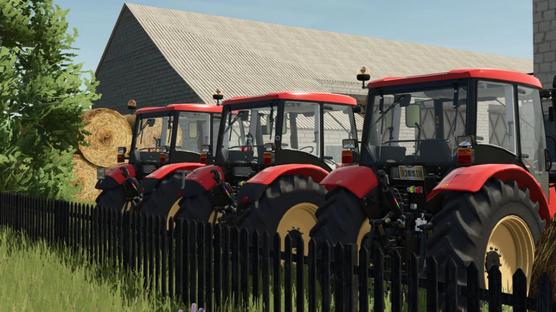 Row of Zetor Proxima 8441 tractors in FS25 mod, Farming Simulator 25.