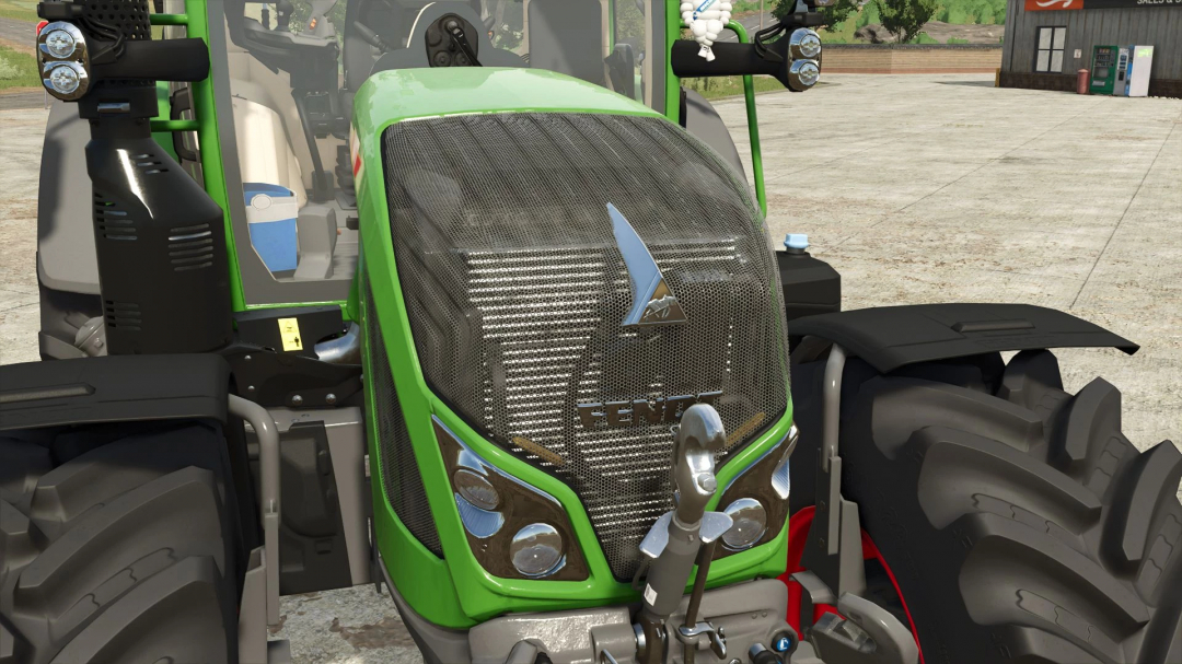 Close-up of Fendt Vario tractor mod in FS25 with detailed front view.