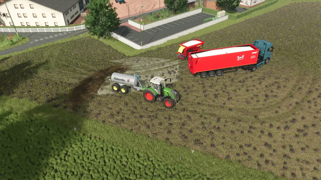 FS25 mod Garbindel v1.0.1.2 showing farm equipment and vehicles working in a field in Farming Simulator 25.