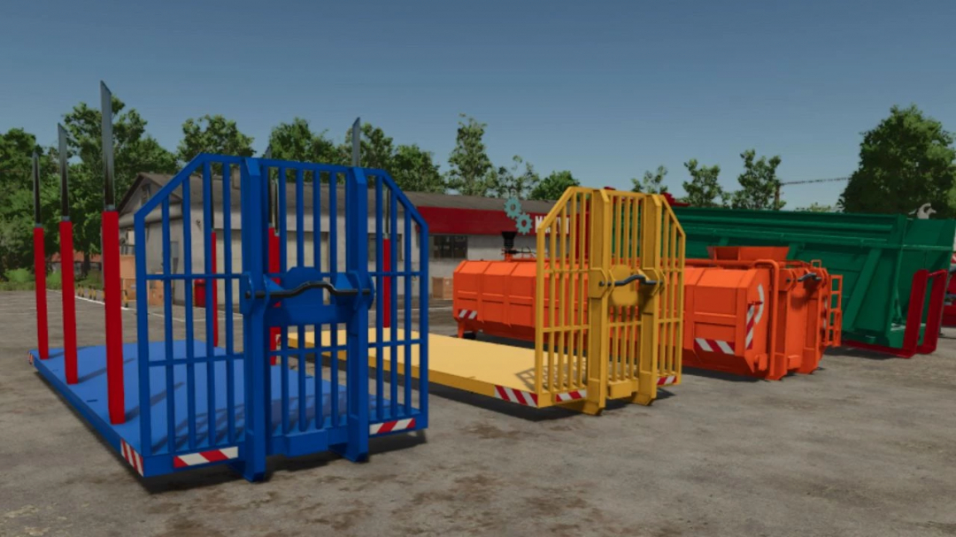 Colorful equipment from ITRunner Pack v1.5.0.0 mod for FS25, displayed in an open area.