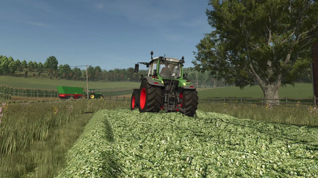 FS25 mod improved corn texture with tractor in field.