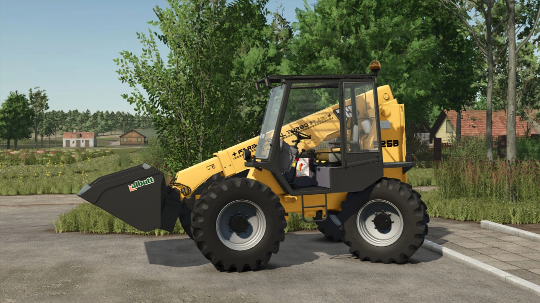 FS25 mod JCB 520-4 Telescopic Loader v1.0.0.0 on a farm setting.