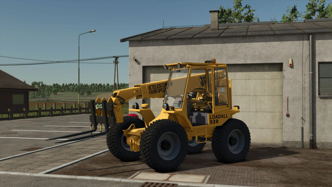 JCB 520-4 telescopic loader parked in Farming Simulator 25 mod.