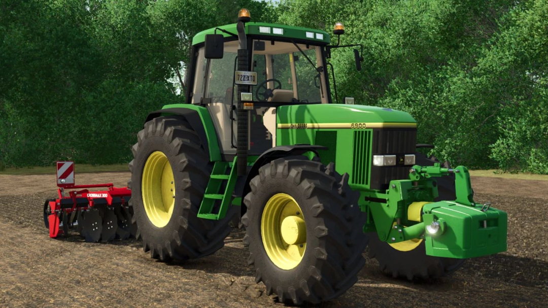 FS25 mod showcasing John Deere 6000 Series tractor on farmland. Farming Simulator 25 mod.