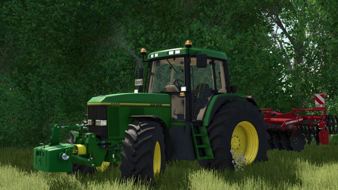 FS25 mod John Deere 6000 Series tractor v1.0.0.0 in a grassy field, Farming Simulator 25