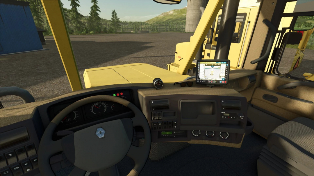 Interior view of Kirovets Magnum K-700A-M tractor mod in FS25, showing dashboard and steering wheel.