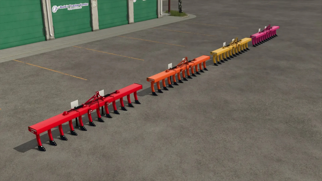 FS25 mod Lizard 6M v1.0.0.0 in various colors outside a tractor center.