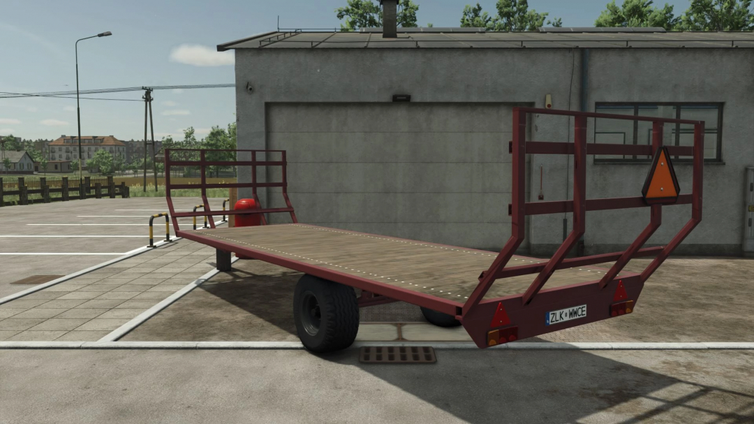 FS25 mods: Lizard G54 Bale trailer v1.0.0.0 displayed in a parking area, showcasing its design.