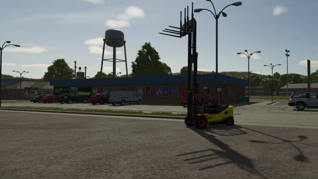 Lizard LZ-45 forklift mod in FS25, parked near a building in Farming Simulator 25.