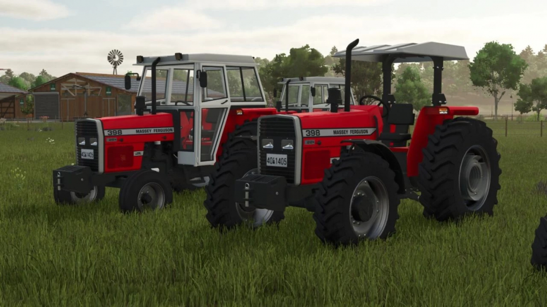 Massey Ferguson 398 tractors mod for FS25 in a farm setting.