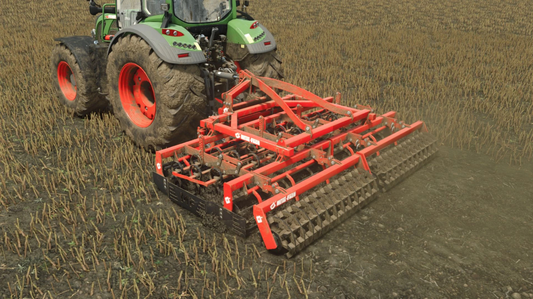 FS25 mod: Metal-Fach U457 cultivator in a field, Farming Simulator 25.