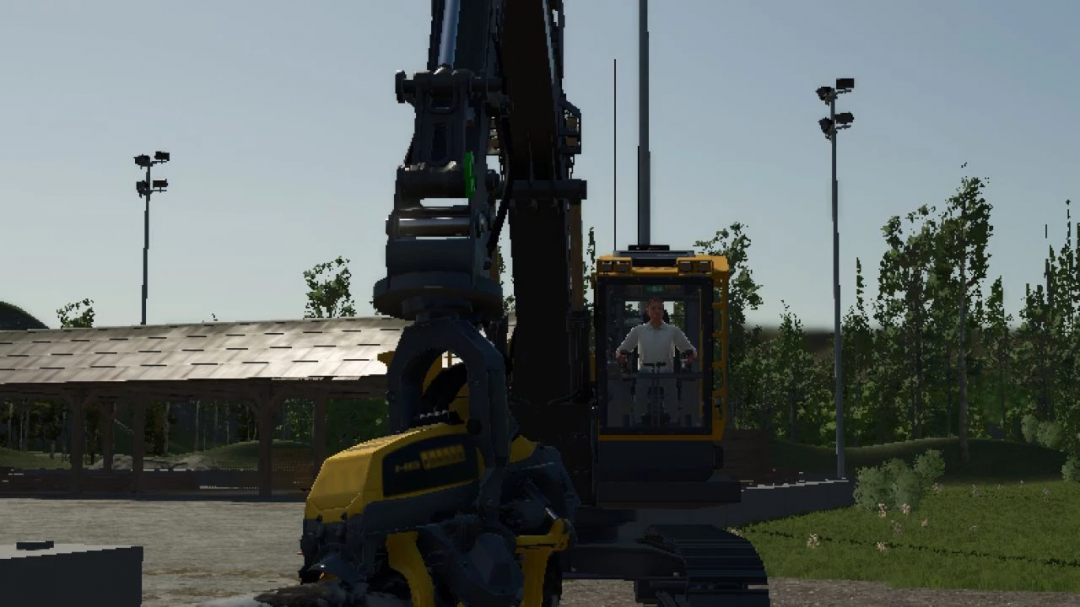 Ponsse harvester head in Farming Simulator 25 mod, version 1.0.0.0, showcasing realistic forest machinery operation.