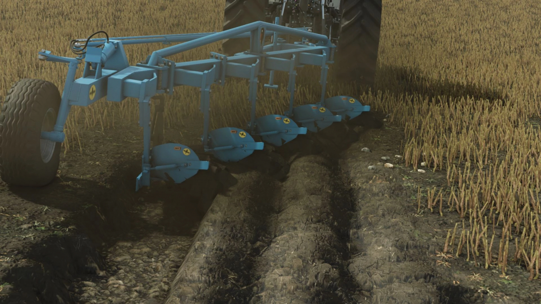 Rabe Condor C85-40 plowing field in FS25 mod, showcasing realistic farming equipment detail.