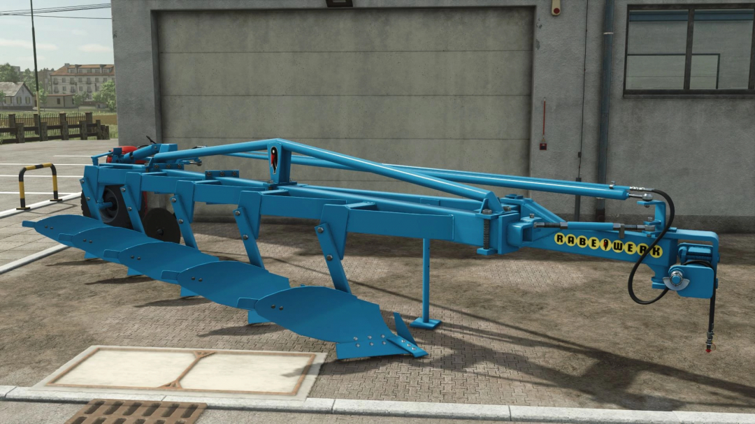 FS25 mod Rabe Condor C85-40 v1.0.0.0, a blue plow shown in a farm setting.