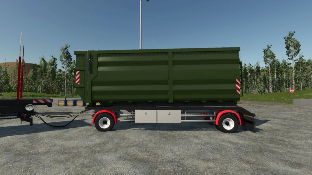 FS25 mod image showing Scania R ITR Pack trailer with green container. Farming Simulator 25 mods enhance gameplay.