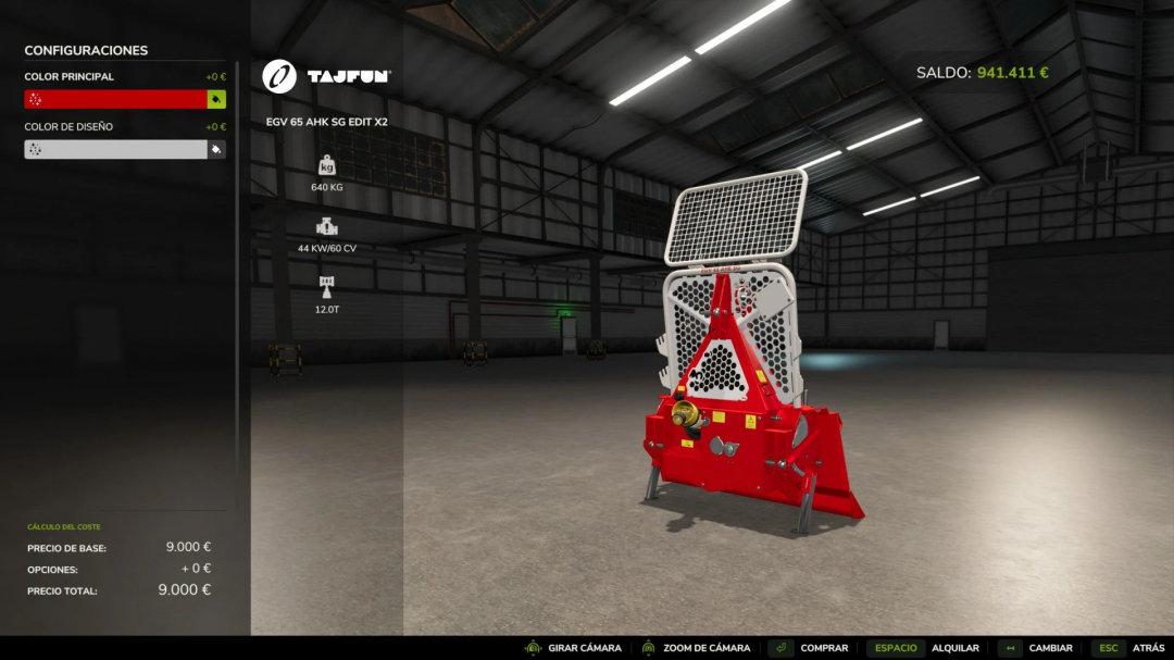 Tajfun EGV65AHKSG Edit v1.0.0.0 mod in FS25, a red forestry winch displayed in a virtual garage.