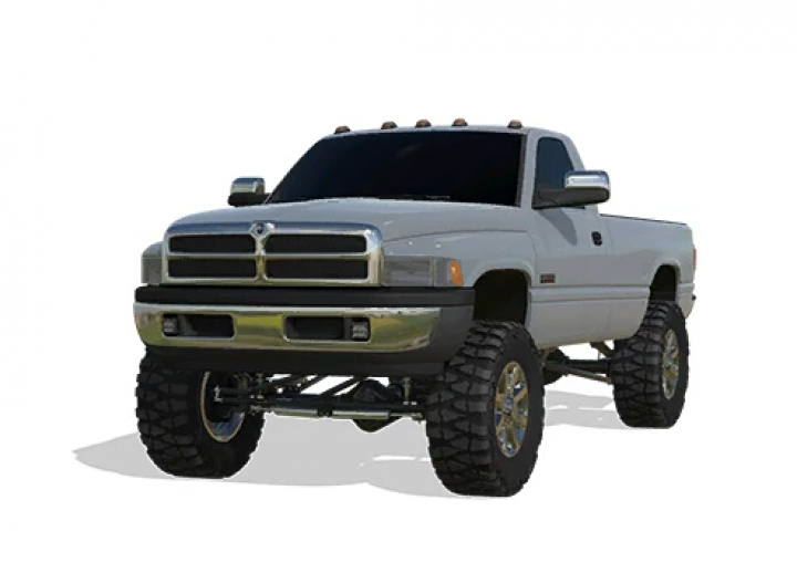 fs25-mods,  1998 Dodge Ram 2500 6.7 Cummins v1.0.0.0 mod for Farming Simulator 25, featuring a lifted white truck with large tires.