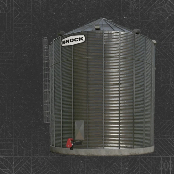 fs25-mods,  Image of the FS25 mod: 31k Bushel Brock Grain Bin v1.0.0.0, a large cylindrical metal grain bin in Farming Simulator 25.