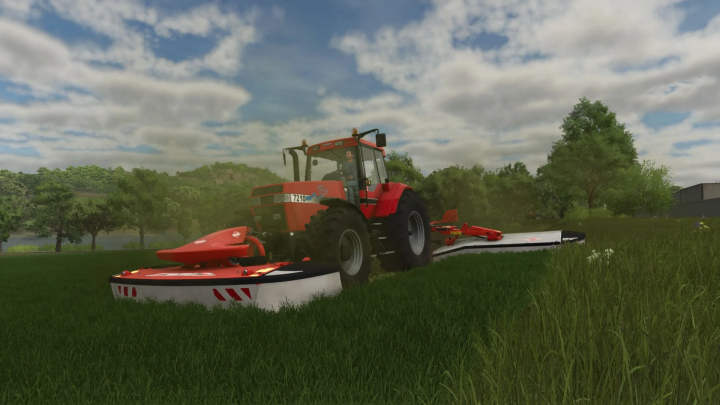 fs25-mods,  Case IH Magnum 7200 Pro Series mod in FS25 mowing grass on a farm.