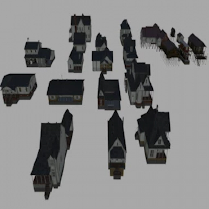 fs25-mods,  FS25 Packs Buildings US v1.0.0.0 mod showing various American-style buildings for Farming Simulator 25.