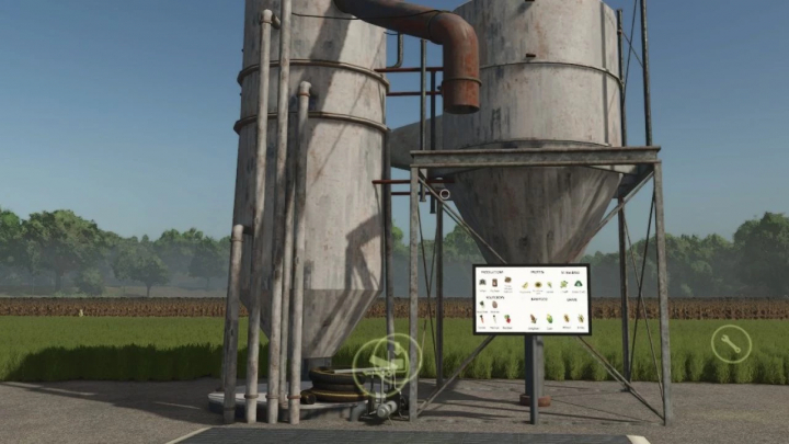 fs25-mods,  FS25 Fermenter mod v1.6.0.5 in Farming Simulator 25 featuring feed production with silos and input-output chart.