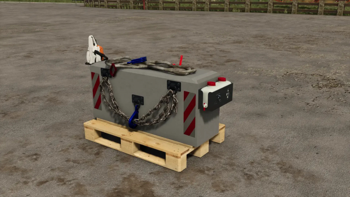 fs25-mods,  FS25 mod Forest Weight v1.0.0.0, heavy concrete block with chains and tools on a pallet.