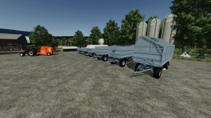 fs25-mods,  FS25 mods showcase Fortschritt HW80 trailers on a farm with a tractor in Farming Simulator 25.