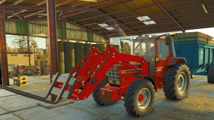 fs25-mods,  International IH 845XL tractor mod for FS25, featuring a front loader in a farmyard setting.