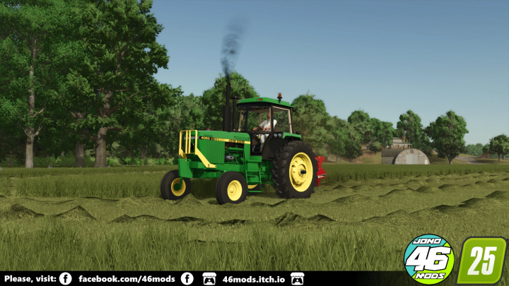 fs25-mods,  FS25 mod showcasing the John Deere 4050-4055 Small Frame Series tractor in a field, with trees and clear sky in the background.